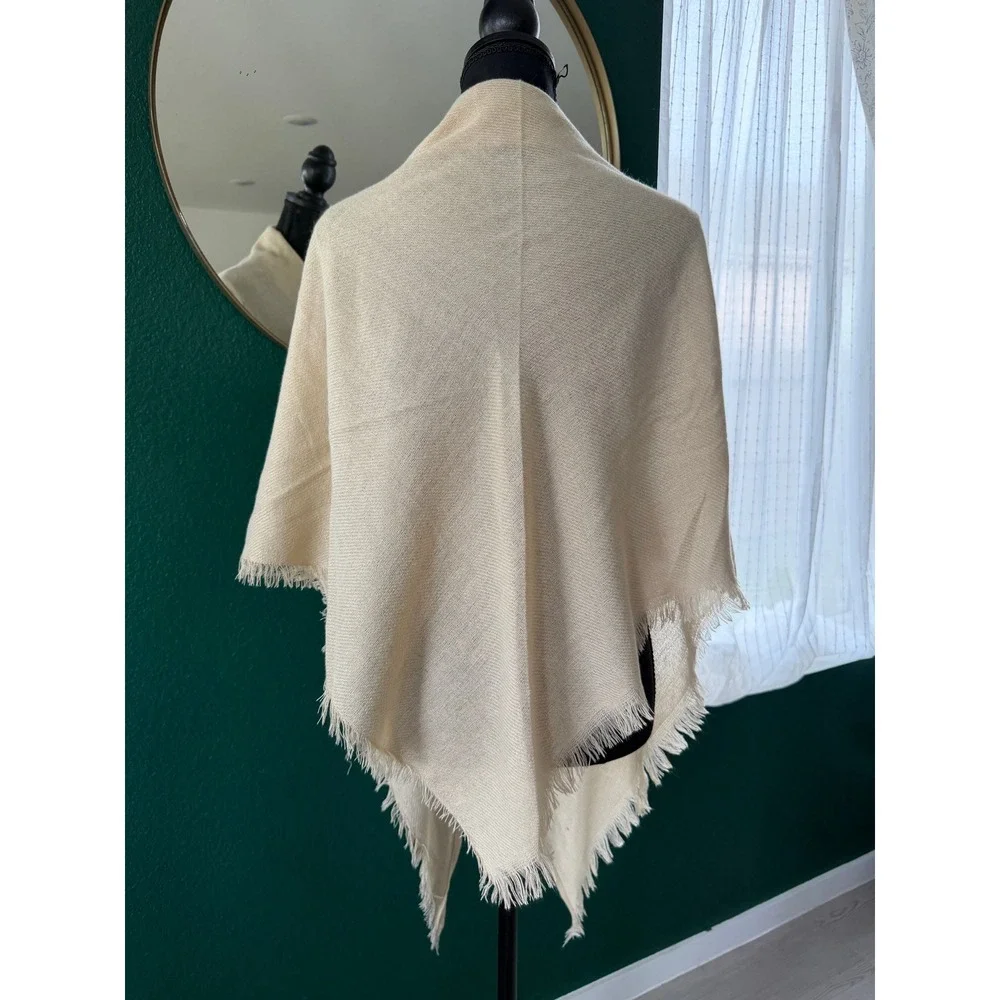 Womens Cream Fine Knit Shawl Wrap with Eyelash Fringe Ivory One Size Scarf